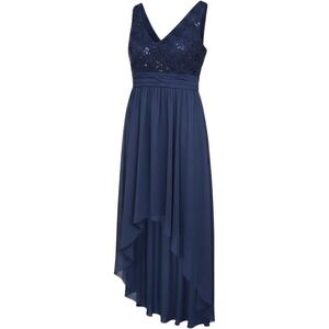 High Low Sequins Sheer Roses Sweet Storm Wrap Navy Blue Sleeveless Gown Womens M